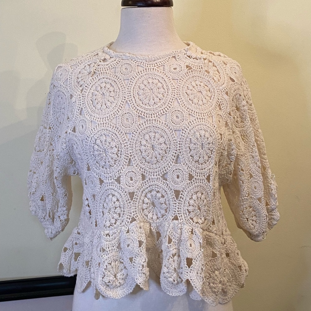 Zara Women’s Knit Top Size S Ruffled Ballon Sleeves